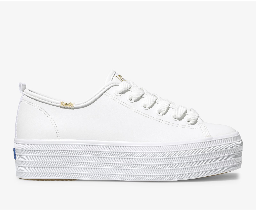 Keds Sneakers White - Triple Up Leather - Womens BAURIX-358